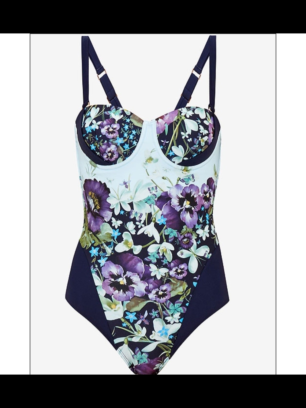 Ted Baker Floral Underwire One-Piece Swimsuit - Navy & Lilac